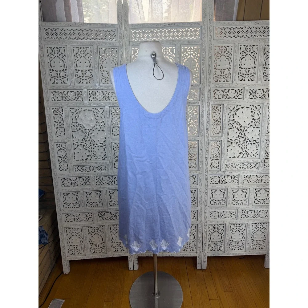 Calypso St Barth Blue Linen Blend Sleeveless Dress Womens Medium Resort Coastal - Picture 5 of 8